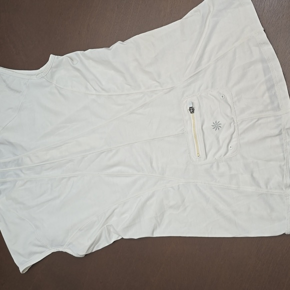 ATHLETA Women's L Cream Cap Sleeve Tee Quarter Zip Performance Pocket - Picture 3 of 7